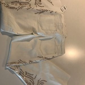 Free people flair white jeans with gold beading